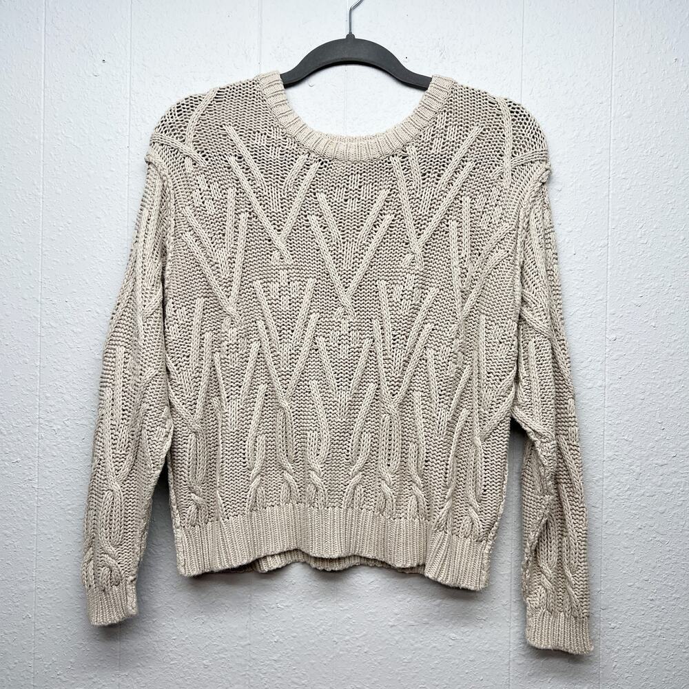 Grade & Gather Fisherman Cropped Sweater Womens Small 100% Cotton Beachy Boho